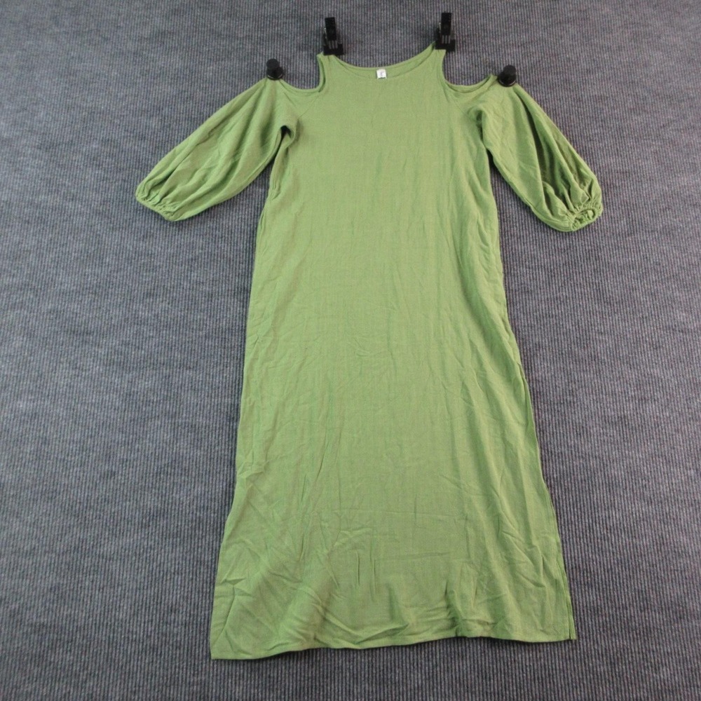 MODESEES Dress Womens S Green Cold Shoulder Maxi Rayon Jersey Pullover NWT